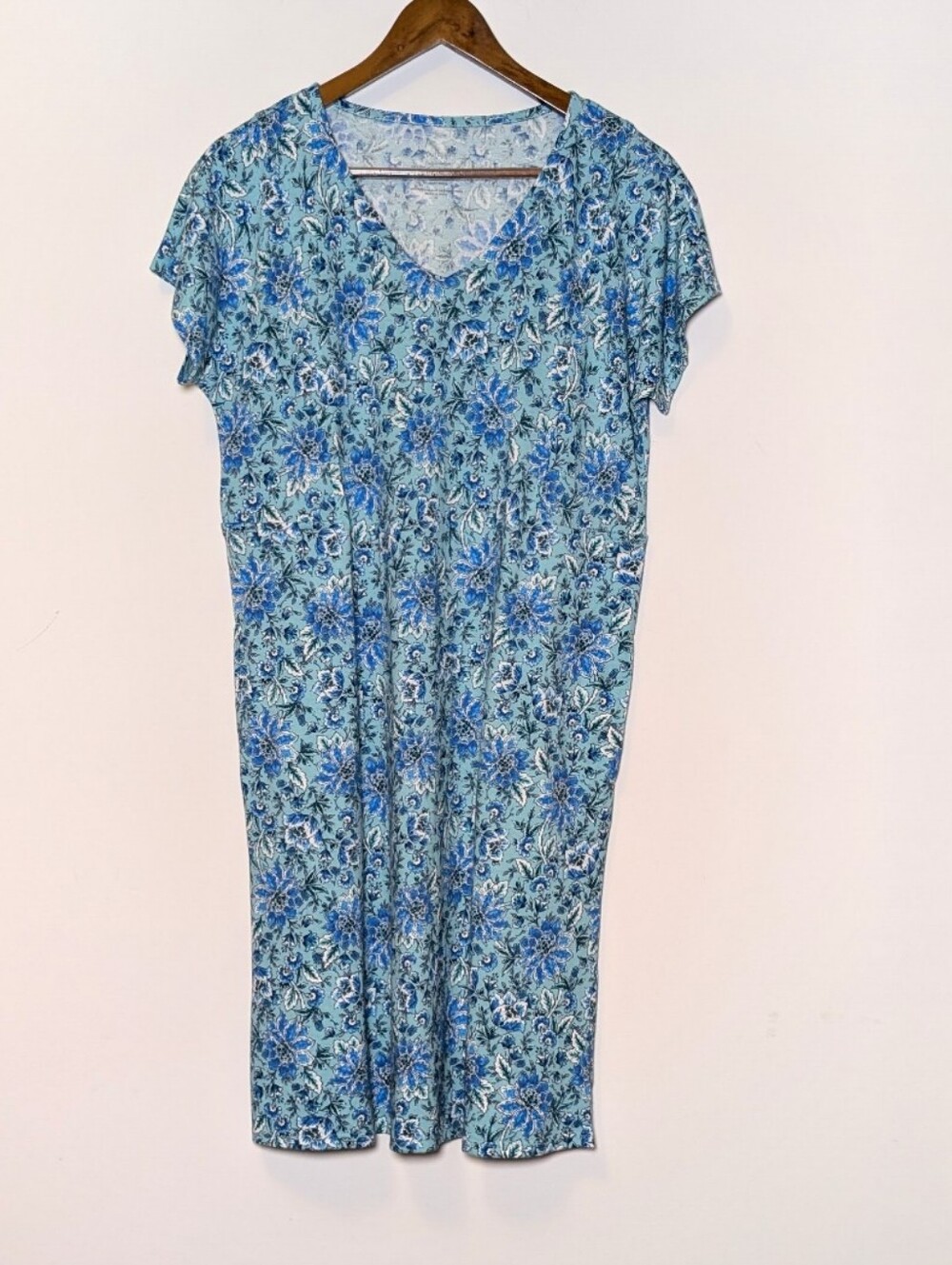 Purejill Organic Cotton T Shirt Dress Blue Floral Dress Short Sleeve